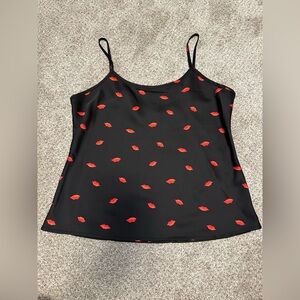 a new day Black Camisole with Red Lips Pattern
